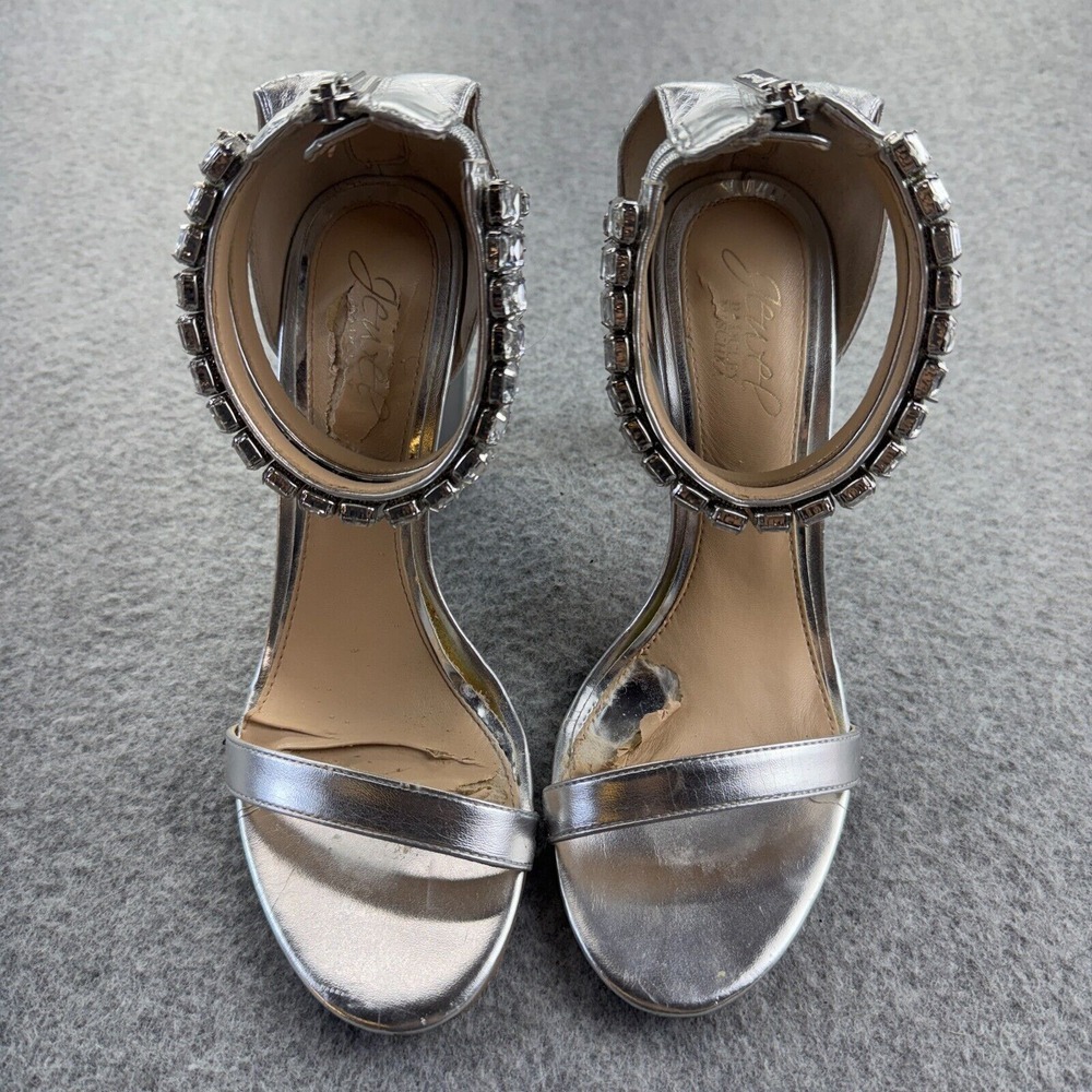 Jewel by Badgley Mischka Silver Heels 8.5 Women's Rhinestone Ankle Strap *READ*